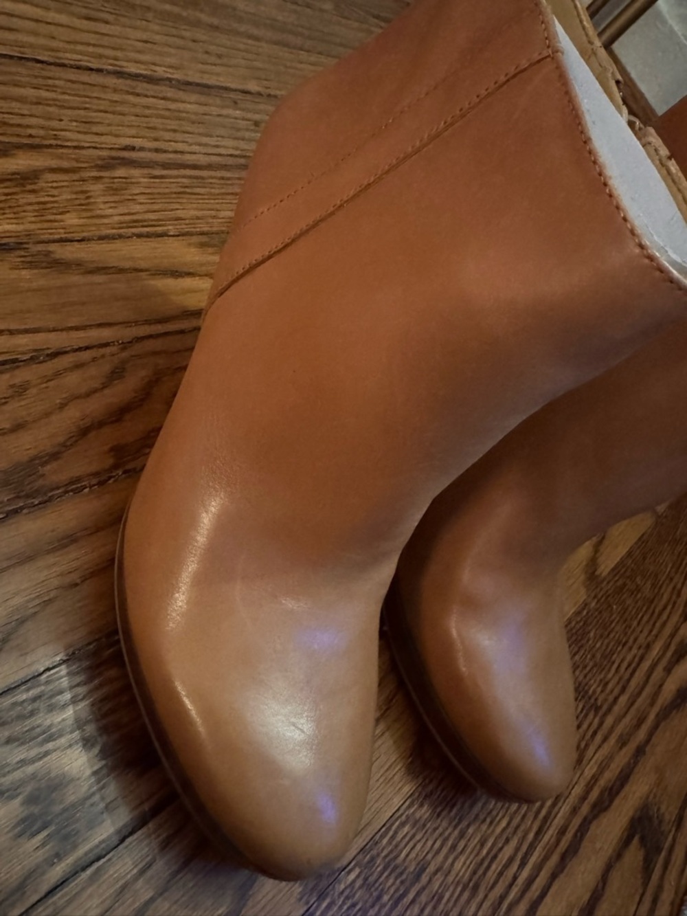 Nine West Tan Leather Pointed-Toe High-Heel Ankle Booties